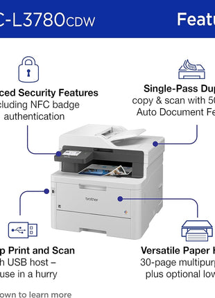 Brother MFC-L3780CDW Wireless Digital Color All-in-One Printer with Laser Quality Output, Single Pass Duplex Copy & Scan | Includes 2 Month Refresh Subscription Trial, Works with Alexa