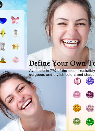 CiikDux DIY Tooth Jewelry Kit - 770 Crystals, 12 Shapes Bedazzle Gems, Teeth Jewelry Starter Set
