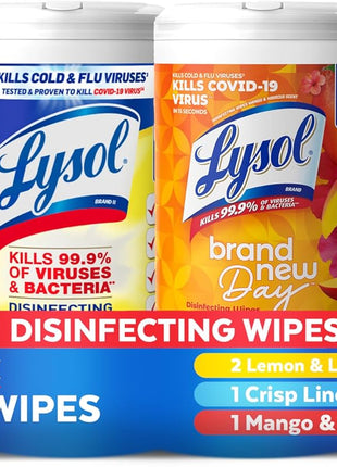 Lysol Disinfecting Wipes, Cleaner, Lemon + Mango + Linen, 80 ct. (4 Pack) | All Purpose Cleaner, Sanitizing, Deodorizing, Apartment Essentials, Back To School Cleaning Supplies, Kitchen & Bathroom Wipe
