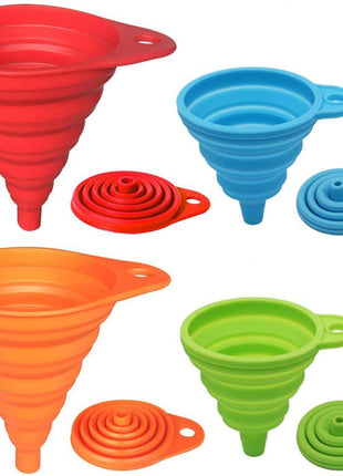 KongNai Kitchen Funnel Set 4 Pack, Small and Large, Kitchen Gadgets Accessories Foldable Silicone Collapsible Funnels for Filling Water Bottle Liquid Transfer Food Grade