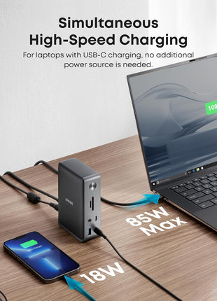 Anker Laptop Docking Station, 13-in-1 USB C Docking Station, Triple Display | 2 HDMI and 1 DP, 10Gbps USB-C and 5Gbps USB-A Data Ports, Ethernet, Audio, SD/TF, 85W Charging for Dell, HP, Lenovo and More