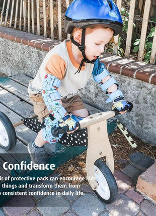 Soft-Style Kids Knee and Elbow Pads with Bike Gloves, Flexible Impact-Resistant Gear for Ages 2-11, Designed for Balance Bikes, Roller-Skating, and Skateboarding