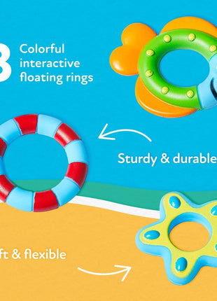 Nuby Floating Octopus with 3 Hoopla Rings - Baby & Toddler Bath Toy - No Hole Design Keeps Moisture Out - Fine Motor Skills - 18+ Months - Great Baby Pool Toys | 3 Hoopla Rings