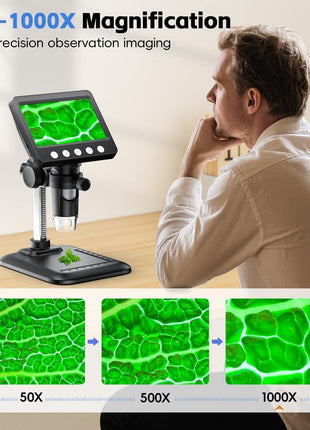 4.3" Digital Microscope for Adults, SKYEAR Coin Microscope 1000X Magnification with 8 Ajustable LED Fill Lights, USB Microscope for Windows/MacOS, Coin Collection Supplies-Black