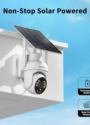 SEHMUA 2K Solar Security Cameras Wireless Outdoor, 2 Pack 360° View Pan/Tilt WiFi Security Camera Outside with Color Night Vision,Easy to Install, PIR Alarm, 2-Way Audio