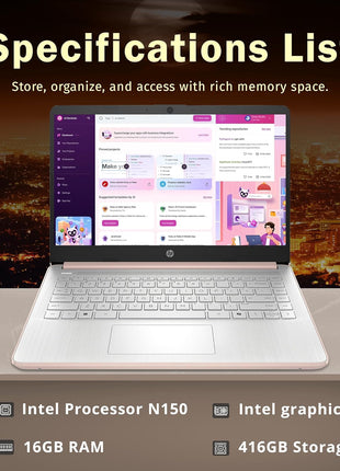 HP Stream 14 inch HD BrightView Laptop, Intel Celeron N4120, 16GB RAM, 416GB Storage (128GB eMMC + 288GB Docking Station Set), Intel UHD Graphics, 720p Camera, Wi-Fi, 1 Year Office 365, Win 11S, Gold