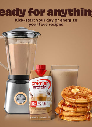 Premier Protein +Energy 30g High Protein Shake , Café Latte, 12 Pack | Caffeinated, 160 Calories, 24 Vitamins & Minerals, No Added Sugar, Supports Muscle Health, Gluten-Free, 11 oz