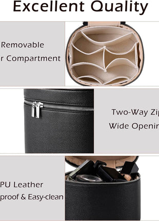 Makeup Bag Vanity Case with Divider and Handle, Aesthetic Makeup Bags, Waterproof PU Leather Toiletry Bag for Women Girls, Portable Cosmetic Organizer Bag (03Black)
