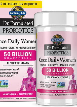 Garden of Life Once Daily Dr.Formulated Probiotics for Women 50 Billion CFU 16 Probiotic Strains with Organic for Digestive,Vaginal & Immune Health,Dairy Free,Shelf Stable 30 Capsules (Pack of 6)