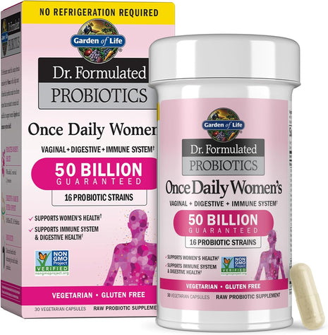 Garden of Life Once Daily Dr.Formulated Probiotics for Women 50 Billion CFU 16 Probiotic Strains with Organic for Digestive,Vaginal & Immune Health,Dairy Free,Shelf Stable 30 Capsules (Pack of 6)