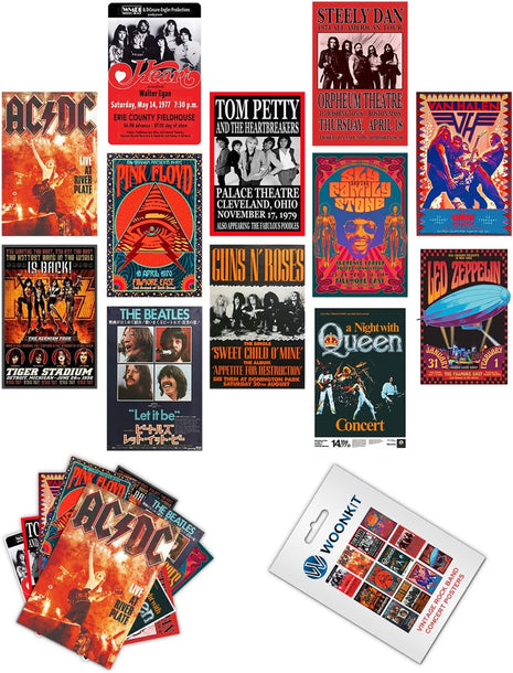 Woonkit Vintage Rock Band Posters for Room Aesthetic, 70s 80s 90s Retro Music Room Wall Bedroom Decor Art, Vintage Rock Concert Poster Wall Collage, Old Music Album Cover Prints (12 SET B, 7.8x11.8 INCH)