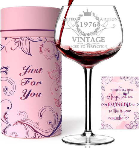 50TH Birthday Gifts for Women, Vintage 1976 Engraved 50th Wine Glass, 50 Year Old Birthday Decorations For Women, Funny 50 Bday Gifts Idea For Her, Friends, Daughter, Sister Mom - Turning 50 Present