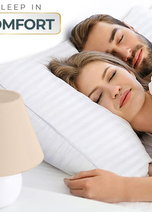 Utopia Bedding Hotel Bed Pillows for Sleeping, Pillows Queen Size Set of 2 | Down alternative pillows, cooling hotel quality, luxury comfort for back, side & stomach sleepers, Premium Stripes, White