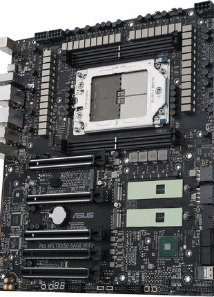 ASUS Pro WS TRX50-SAGE WIFI CEB Workstation motherboard, AMD Ryzen Threadripper PRO 7000 WX,ECC R-DIMM DDR5, 36 power-stage, WiFi 7,PCIe 5.0 x 16,PCIe 5.0 M.2, 10 Gb and 2.5 Gb LAN, multi-GPU support.