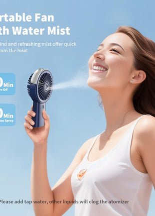 Otlonpe Handheld Misting Fan Portable, Small Personal Hand Held Rechargeable Mist Fan Water Spray, 4000mAh Battery Operated Hand Mister Fans 3-Speed, 4-15 Hrs Runtime for Travel Home Office Outdoor
