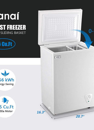 Chest Freezer 3.5 Cu.Ft Small Deep Freezer for Apartment Kitchen, Black | Free-Standing Top Door, Adjustable 7 Thermostat, Removable Basket,Temperature Control