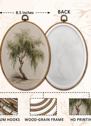 S GDNAMR Vintage Weeping Willow Tree Oval Wall Art Decor, Nature Room Decor, Watercolor Country Rustic Botanical Wall Canvas Prints Pictures Posters for Home Bedroom Living Room, 8.6x11.4 Inches