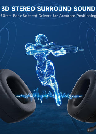 Gvyugke 2.4GHz Wireless Gaming Headsets for PS5, PS4, PC, Switch - Bluetooth 5.3 Gaming Headphones with Noise Canceling Mic, 7.1 Surround Sound, 70H Battery, Blue Lighting - Matte Black