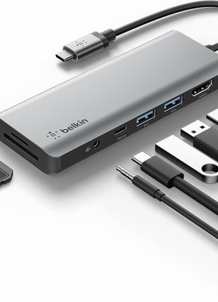 Belkin USB-C Hub, 7-in-1 MultiPort Docking Station for MacBook & Windows - 85W USB-C Power Delivery 3.0, 4K HDMI 1.4, 2x USB-A 3.0, SD 3.0, Micro SD 3.0, & 3.5mm Audio Jack