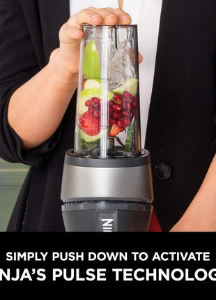 Ninja Fit Compact Personal Blender, 700W, (2) 16oz Cups, QB3001SS | 700-watt base blends smoothies, shakes & frozen drinks. (2) 16-oz to-go cups w/ spout lids. Dishwasher safe.