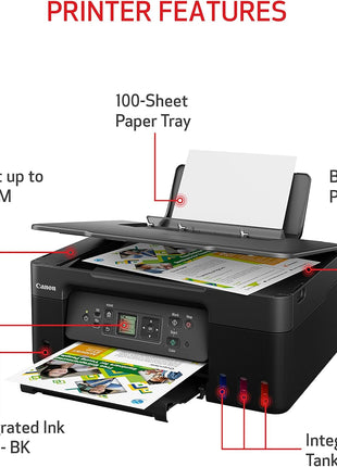 Canon MegaTank G3270 All-in-One Wireless Inkjet Printer, Home Use, Print, Scan and Copy | Includes ink bottles, print heads and power cord for printing, scanning and copying
