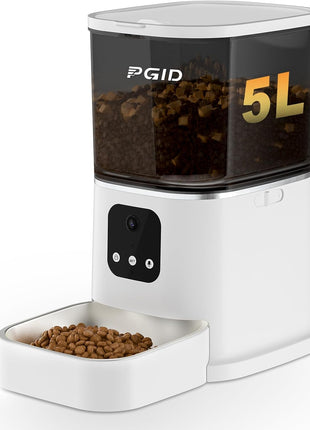 Automatic Cat Feeder with 4K Camera,2.4G Auto Dog Feeder w Night Vision,Pet Feeder w2-Way Audio,Timed Cat Feeders for Dry Food,Dogs Food Dispenser w APP Control 5L