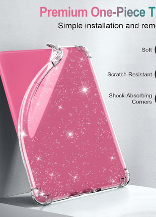 MoKo Case for All-New 7 inch Kindle Paperwhite (12th Generation-2024) and Kindle Colorsoft Signature Edition 2024 Ultra Thin Clear Flexible Transparent TPU Skin Bumper Back Cover Shell, Clear Glitter