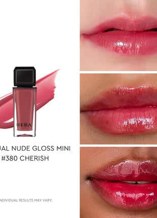 HERA Sensual Nude Lip Gloss Mini Duo #462 SPEECHLESS + #380 CHERISH | Volumizing Sheer & Glossy Finish, Non-sticky, Moisturizing and Hydrating, Signature Shades, Mini Size Duo for Gift, 0.07 oz.× 2EA