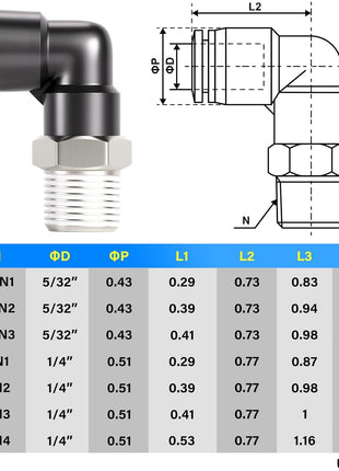 TAILONZ PNEUMATIC Male Elbow 1/4 Inch Tube OD x 1/8 Inch NPT Thread 90 Push to Connect Fittings PL-1/4-N1 (Pack of 10)