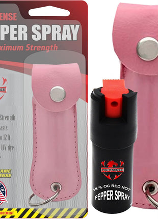 FIGHTSENSE Self Defense Pepper Spray - 1/2 oz Compact Size Maximum Strength Police Grade Formula Best Self Defense Tool for Women W/Leather Pouch Keychain