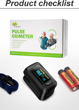 Fingertip Pulse Oximeter Blood Oxygen Monitor Pulse Ox, Heart Rate and Fast Spo2 Reading Oxygen Meter with OLED Screen Included Batteries and Lanyard