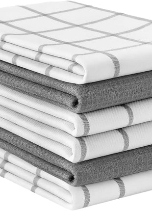 LANE LINEN Cotton Kitchen Towels and Dish Cloths Set, 6-Pack – Absorbent, Quick-Drying Dish Towel, 18" x 28", Soft, Premium Hand and Tea Towels - Grey