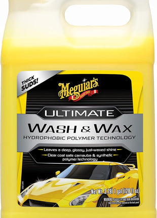 Meguiar's Ultimate Wash and Wax, Car Wash Soap and Wax Cleans & Shines in One Step, Shine & Protect with an Enhanced pH Balanced Car Paint Cleaner, 1 Gallon