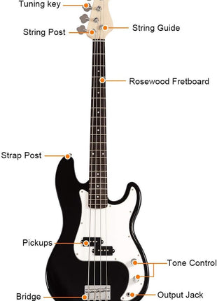 Costzon Full Size Electric 4 String Bass Guitar for Beginner Starter Complete Kit, Rose Fingerboard and Bridge, w/Two Pickups & Two Tone Control, Guitar Bag, Strap, Guitar Pick, Amp Cord (Black Bass)