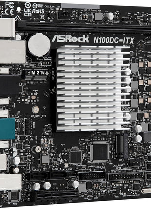 ASRock N100DC-ITX Mini-ITX Motherboard - Intel N100 Quad-Core (3.4GHz), DDR4, HDMI/D-Sub, Dual M.2 (NVMe/WiFi), SATA3, USB 3.2, Gigabit LAN, 19V DC Power