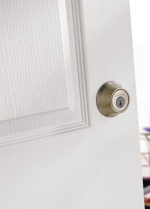 Kwikset 660 Deadbolt Deadbolt Lock, Satin Nickel Round Exterior Keyed Front Entry Door, Pick Resistant SmartKey Rekey Security, Single Cylinder Dead Bolt, with Microban Protection