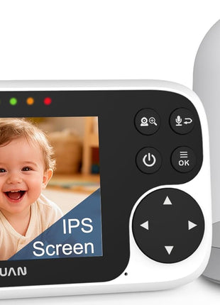 JUAN Baby Monitor with Camera and Audio, No WiFi 100% Private, 1000ft Range Connection, Remote Pan-Tilt-Zoom, Night Vision, Temperature Sensor, 8 Lullabies, 2-Way Talk for Newborn Infant