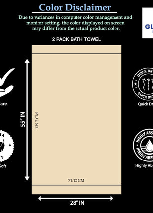 GLAMBURG 100% Cotton 2 Pack Oversized Bath Towel Set 28x55 Inches, Ultra Soft Highly Absorbant Compact Quickdry & Lightweight Large Bath Towels, Ideal for Gym Travel Camp Pool   Black