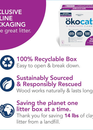 ökocat Less Mess Low Tracking Wood Clumping Cat Litter Mini- Pellets, Unscented, 14.8 pounds - Natural Ingredients, Stops Odor, Clumps Solid, 99% Dust Free, Great for Long-Hair Breeds, All Cats