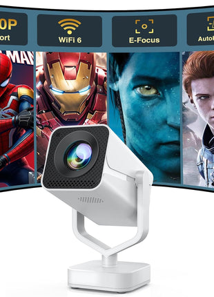 Mini Portable Projector with WiFi 6 and Bluetooth 5.2, 1080P 4K Support, 200 ANSI Lumens, Electric Focus &Auto Keystone 270° Rotatable Movie Wireless Projector for Phone, Compatible with TV Stick/HDMI