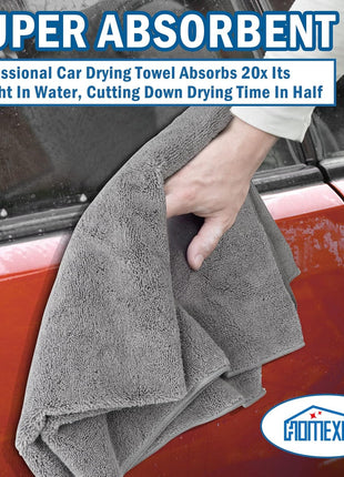 HOMEXCEL Professional Large Microfiber Car Drying Towels 2 Pack, Lint Free, Scratch Free, Highly Absorbent Drying Towel for Cars, SUVs, RVs, Trucks, and Boats,31 inch x 24 inch,Grey