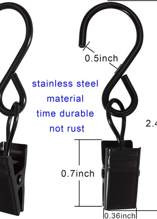 Stainless Steel S Hooks Curtain Clips, 50 Pack Hanging Party Lights Clips Hangers Gutter Photo, Art Craft Display, 2.4 Inch Long, Black