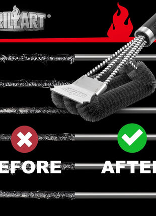 GRILLART Grill Brush and Scraper, Extra Strong BBQ Cleaner Accessories, Safe Wire Bristles Barbecue Triple Scrubbers Cleaning Brush for Gas/Charcoal Grilling Grates, Wizard Tool BR 8115