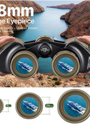 20x50 Binoculars for Adults with Smartphone Adapter - High Powered Binoculars for Bird Watching Hunting Hiking Concert Travel Theater with BAK4 Prism FMC Lens, Mud