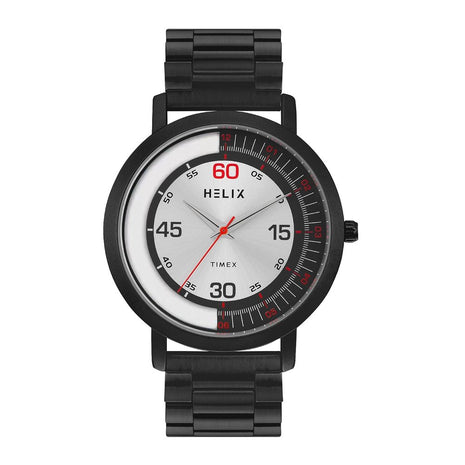 Helix by Timex Analog Watch for Man with Silver Round Dial & Black Stainless Steel Bracelet Band Water Resistant Men's Wrist Watches - TW063HG02T