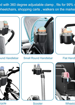 Accmor Stroller Cup Holder with Phone Holder, Bike Cup Holder, Universal Cup Holder for Uppababy Nuna Doona Strollers, 2-in-1 Cup Holder for Walker, Wheelchair, Scooter