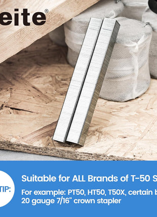 meite T50 Staples, 3/8 Inch Staples for Staple Gun, Heavy Duty Galvanized Staples, 20 Gauge 3/8" Crown, Compatible with T50 Staple Gun, Ideal for Upholstery, Construction, Furniture (1,512 Counts)
