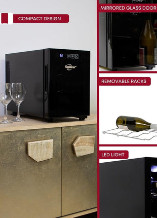 Koolatron 6 Bottle Wine Fridge – Freestanding Wine Cooler with Glass Door, 0.6 cu ft (16 L) Beverage Can Refrigerator, Digital Temperature Control, Ideal for Red, White & Sparkling Wine, Champagne