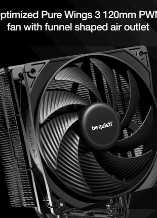 be quiet! Pure Rock 3 Black CPU Air Cooler | 4 High Performance 6mm Heat Pipes with HDT Technology | 120mm PWM Fan | AMD:AM4 AM5/Intel LGA 1700/1150/1151/1200 | Black | BK039