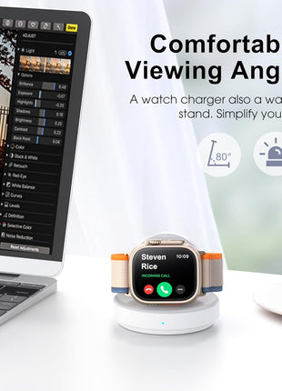 ZAPOGO Portable Magnetic Charging Dock for Apple Watch, Wireless Fast Watch Charger Stand with Charging Cable, Support Nightstand Mode, Compatible with Apple Watch 10 9 8 7 SE 6 5 4 3 2/Ultra 2-White